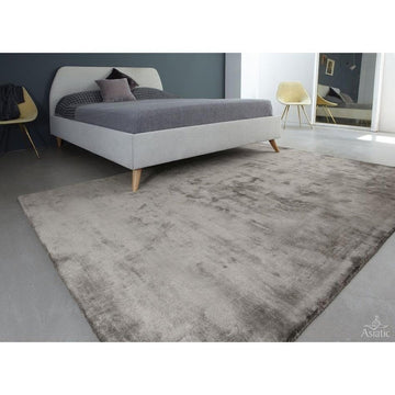 Katherine Carnaby Chrome Luxury Modern Plain Distressed Tonal Metallic Shimmer Hand-Woven High-Density Heavyweight Soft Textured Silky Viscose Smoke Grey Rug-Asiatic Carpets-Rug Love - The Most Loved Rug Store